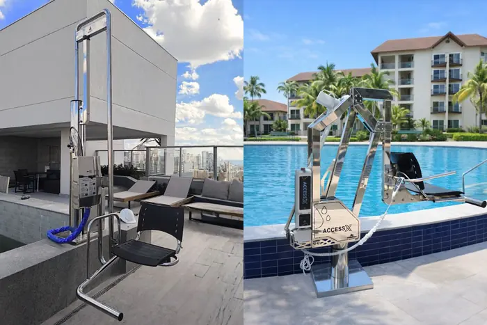 Equipamento instalado em piscina de borda elevada